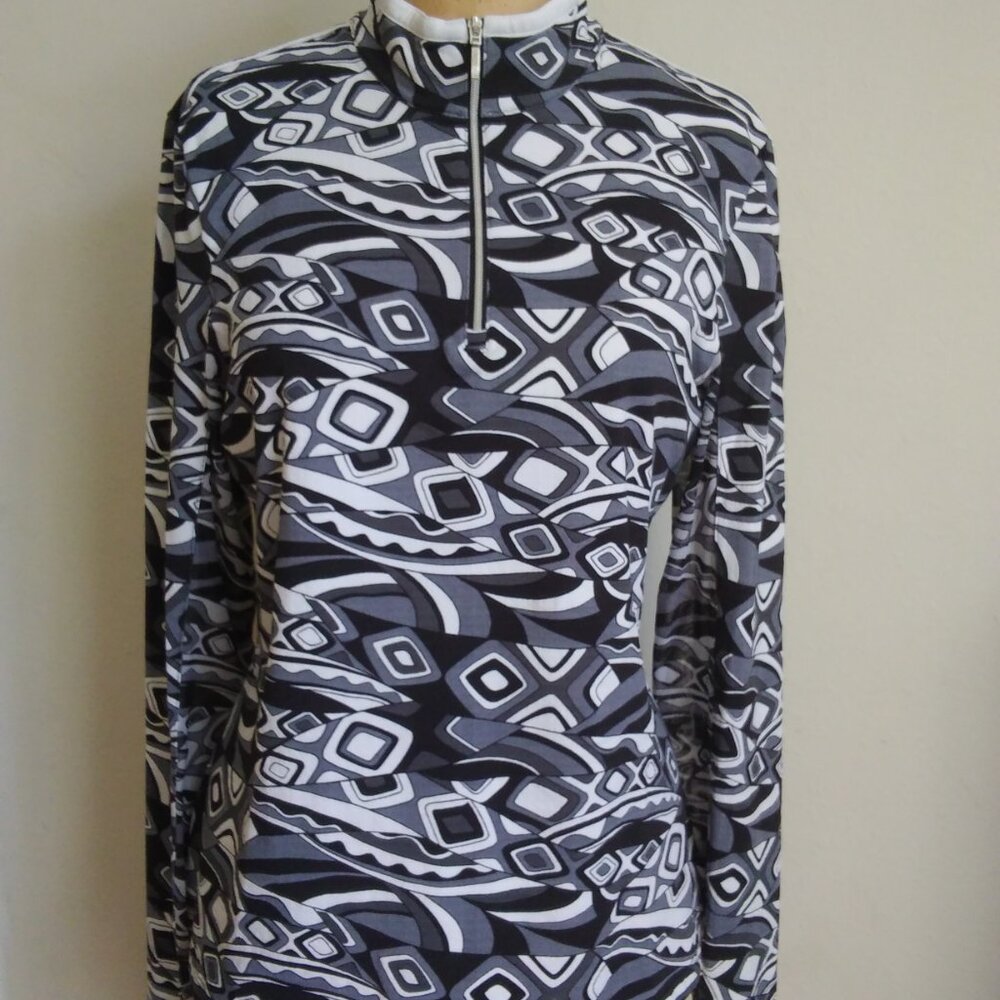 Black & White Golf Top Women's Large Long Sleeves